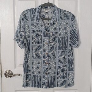 Vintage TAG Floral Hawaiian Tropical Bamboo Print Rayon Button Up‎ Mens Size S